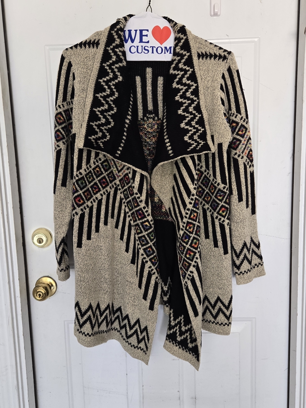 Kamana Boho Open Aztec Cardigan Sweater Size L